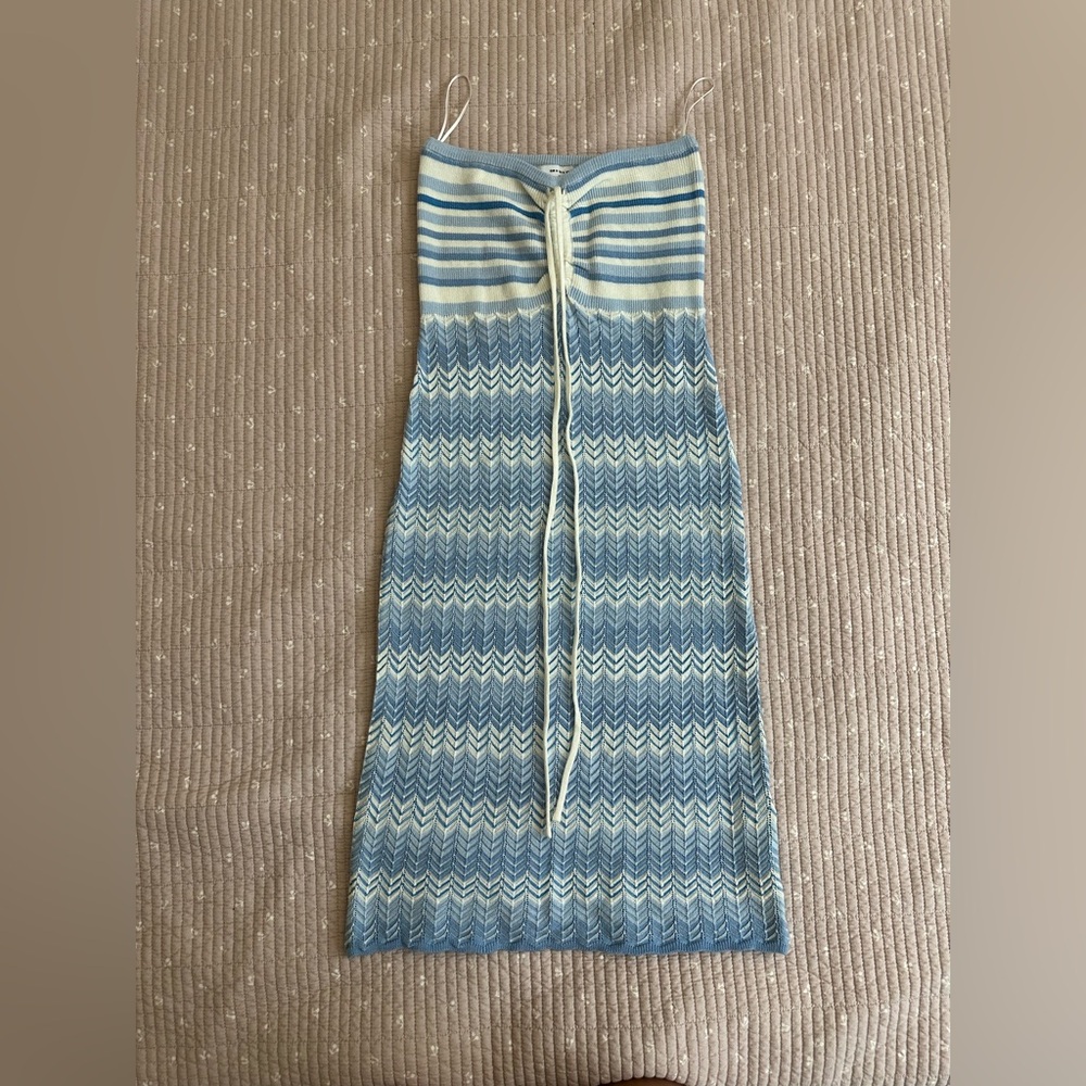 Bershka Mini Blue Striped Strapless Dress